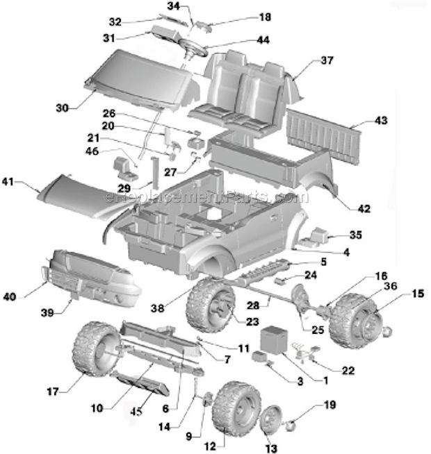 Page A Diagram and Parts List for W1070  Power Wheels Ride-On Cars